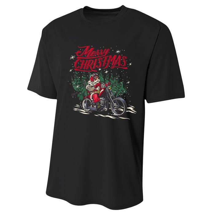 Santa Riding A Motorcycle Christmas Design Performance Sprint T-Shirt