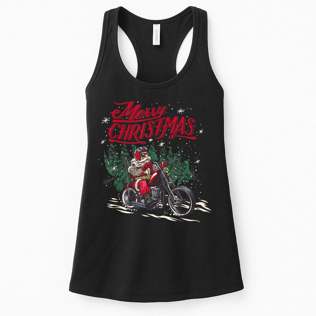Santa Riding A Motorcycle Christmas Design Womens Tank Top