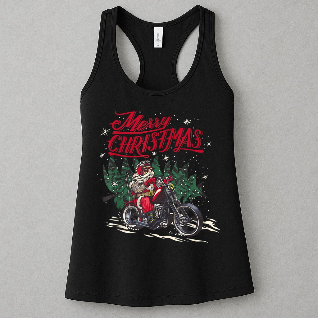 Santa Riding A Motorcycle Christmas Design Womens Tank Top