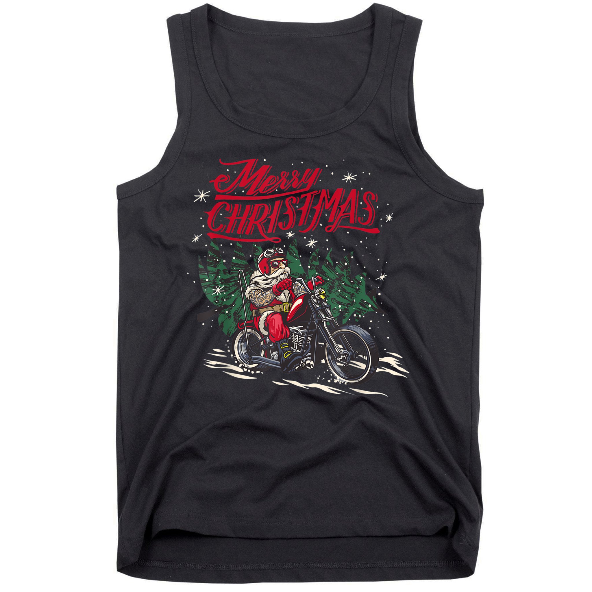 Santa Riding A Motorcycle Christmas Design Tank Top