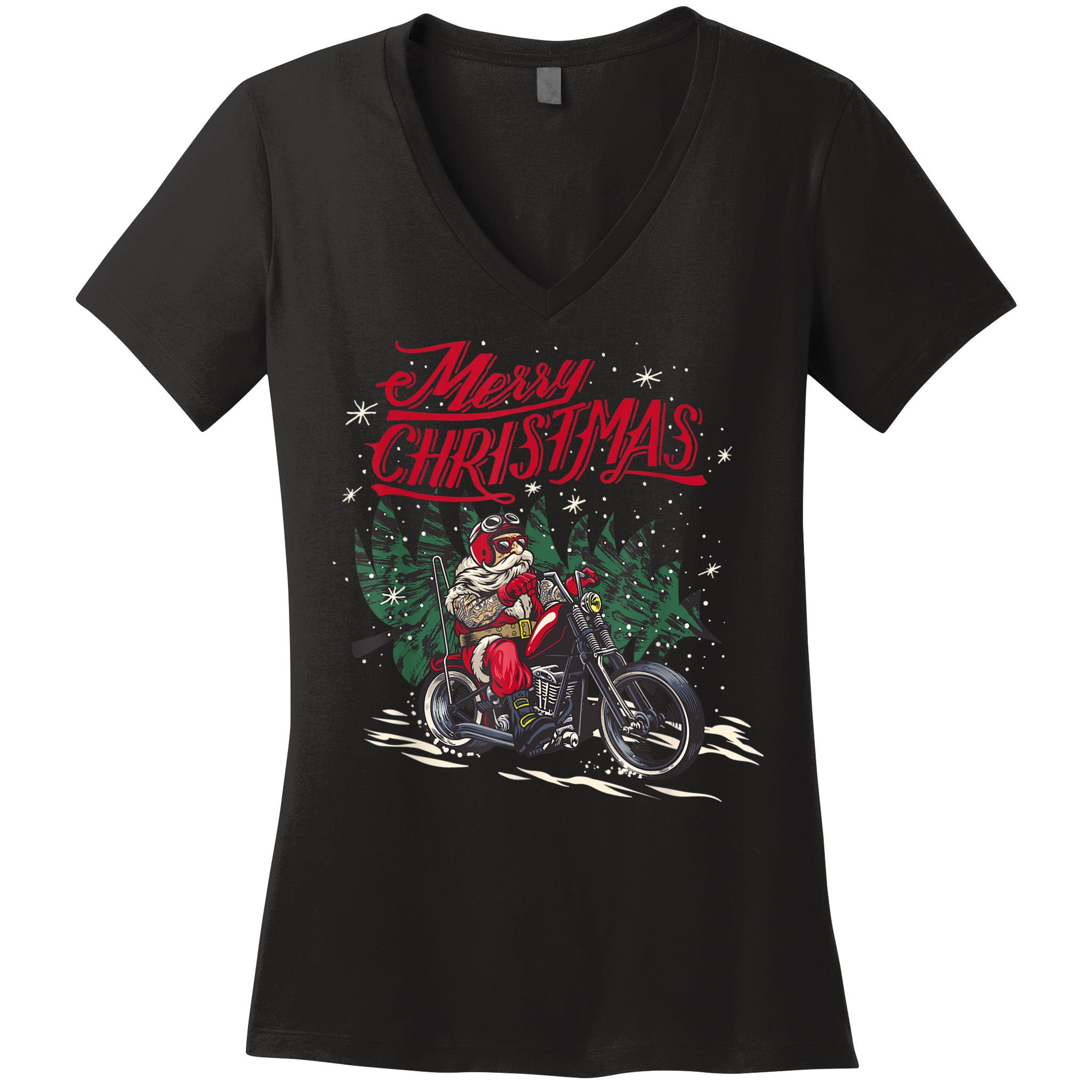 Santa Riding A Motorcycle Christmas Design Women's V-Neck T-Shirt