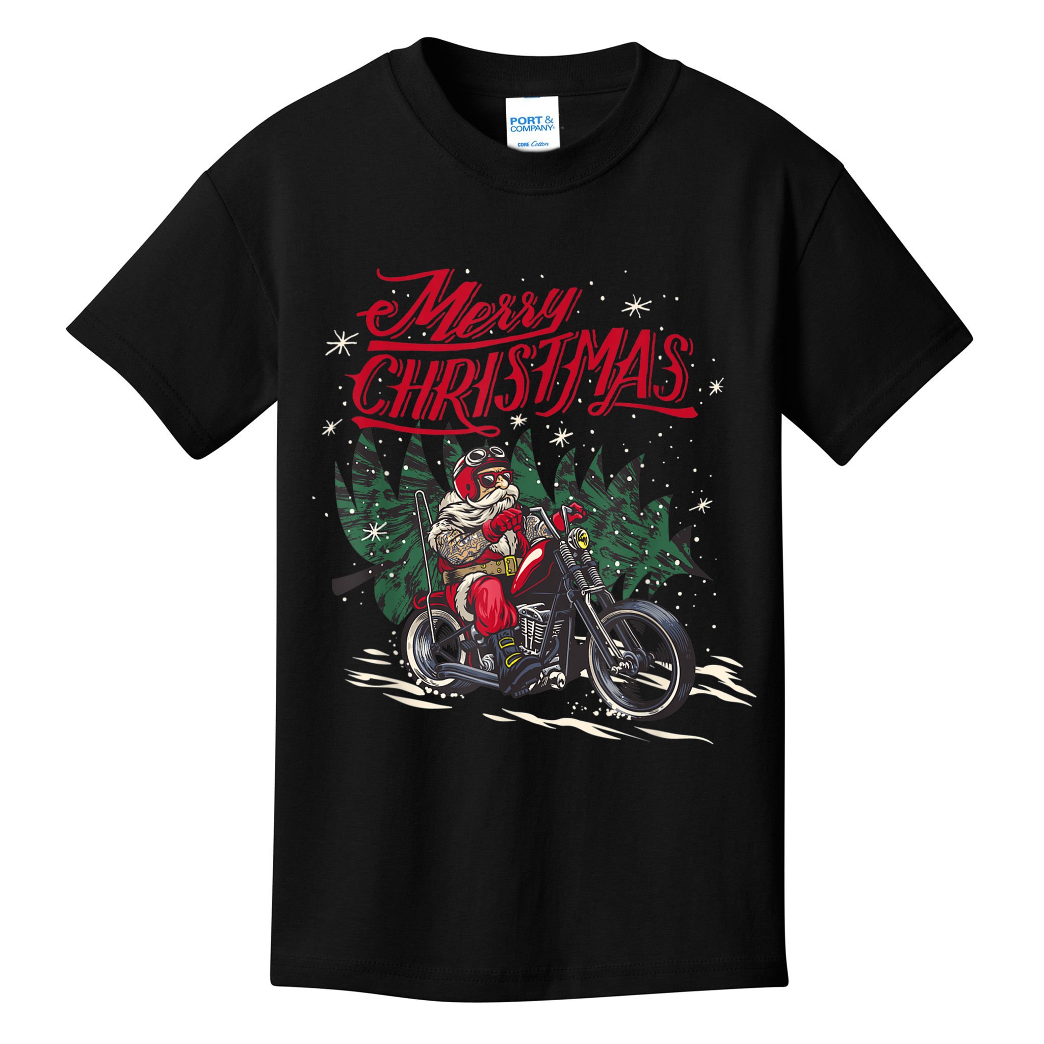 Santa Riding A Motorcycle Christmas Design Kids T-Shirt
