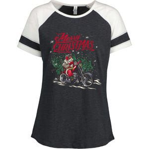 Santa Riding A Motorcycle Christmas Design Enza Ladies Jersey Colorblock Tee