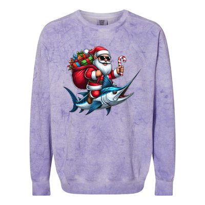 Santa Riding A Majestic Ocean Marlin Fish Christmas Funny Giflt Colorblast Crewneck Sweatshirt