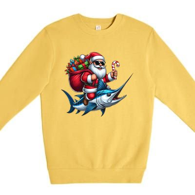 Santa Riding A Majestic Ocean Marlin Fish Christmas Funny Giflt Premium Crewneck Sweatshirt