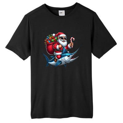 Santa Riding A Majestic Ocean Marlin Fish Christmas Funny Giflt Tall Fusion ChromaSoft Performance T-Shirt