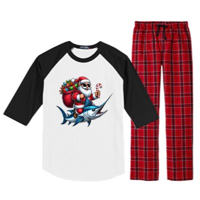 Santa Riding A Majestic Ocean Marlin Fish Christmas Funny Giflt Raglan Sleeve Pajama Set