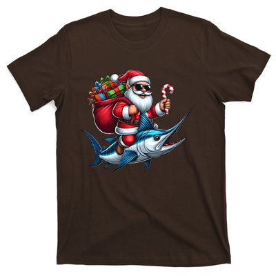 Santa Riding A Majestic Ocean Marlin Fish Christmas Funny Giflt T-Shirt