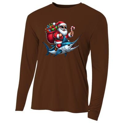 Santa Riding A Majestic Ocean Marlin Fish Christmas Funny Giflt Cooling Performance Long Sleeve Crew