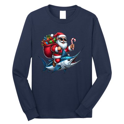 Santa Riding A Majestic Ocean Marlin Fish Christmas Funny Giflt Long Sleeve Shirt