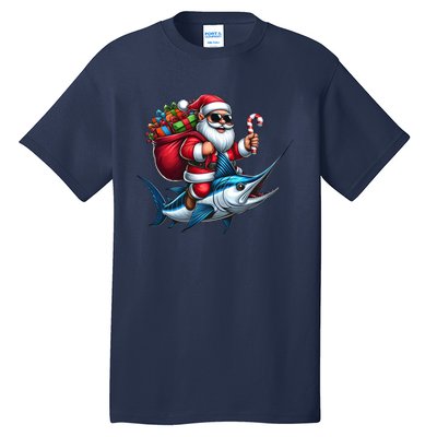 Santa Riding A Majestic Ocean Marlin Fish Christmas Funny Giflt Tall T-Shirt