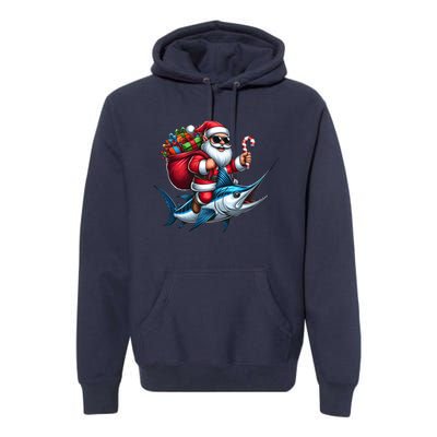 Santa Riding A Majestic Ocean Marlin Fish Christmas Funny Giflt Premium Hoodie