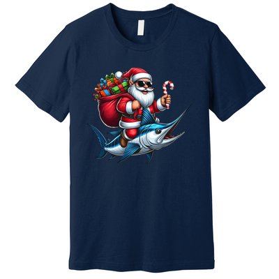 Santa Riding A Majestic Ocean Marlin Fish Christmas Funny Giflt Premium T-Shirt