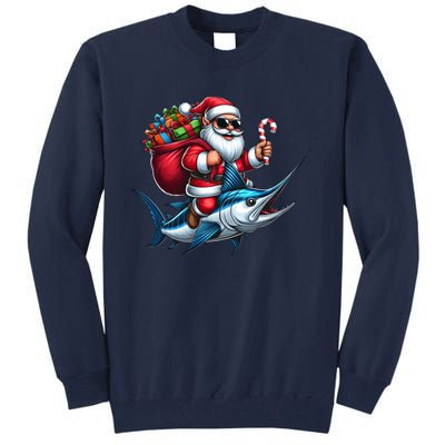 Santa Riding A Majestic Ocean Marlin Fish Christmas Funny Giflt Tall Sweatshirt