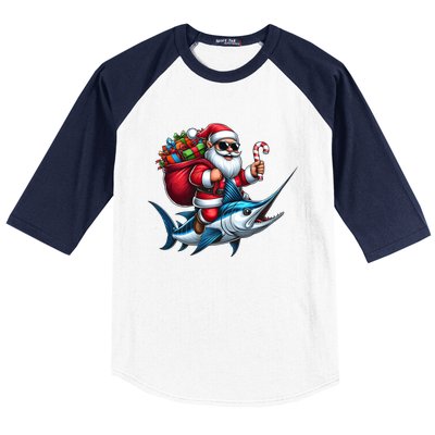 Santa Riding A Majestic Ocean Marlin Fish Christmas Funny Giflt Baseball Sleeve Shirt