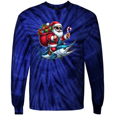 Santa Riding A Majestic Ocean Marlin Fish Christmas Funny Giflt Tie-Dye Long Sleeve Shirt