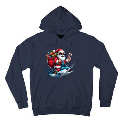 Santa Riding A Majestic Ocean Marlin Fish Christmas Funny Giflt Tall Hoodie