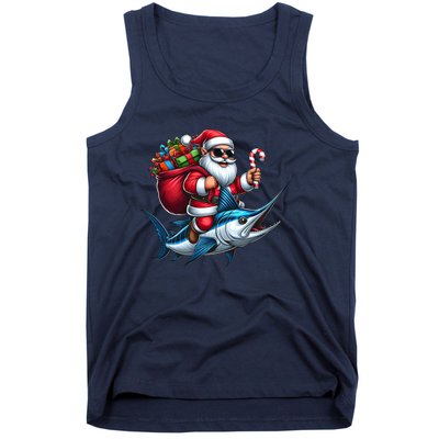 Santa Riding A Majestic Ocean Marlin Fish Christmas Funny Giflt Tank Top