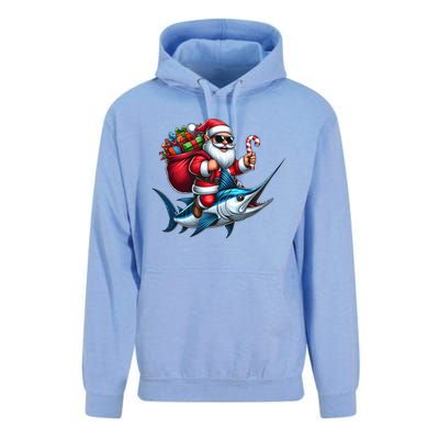 Santa Riding A Majestic Ocean Marlin Fish Christmas Funny Giflt Unisex Surf Hoodie