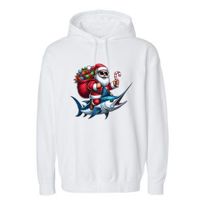 Santa Riding A Majestic Ocean Marlin Fish Christmas Funny Giflt Garment-Dyed Fleece Hoodie