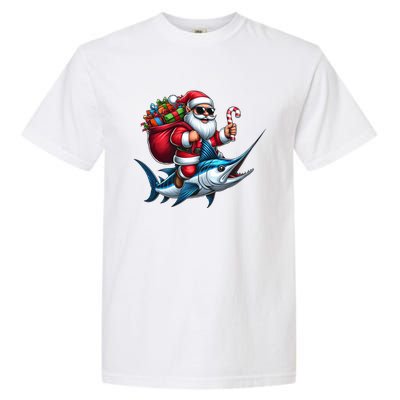 Santa Riding A Majestic Ocean Marlin Fish Christmas Funny Giflt Garment-Dyed Heavyweight T-Shirt