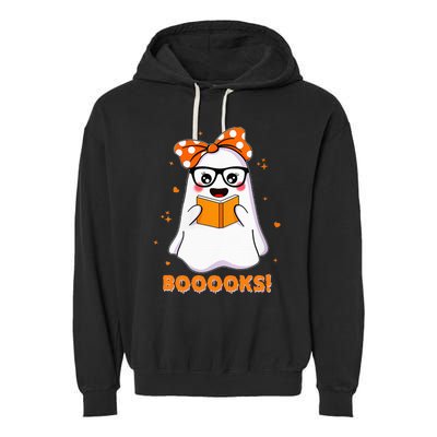 Spooky Reads Adorable Ghost in Library Halloween Garment-Dyed Fleece Hoodie