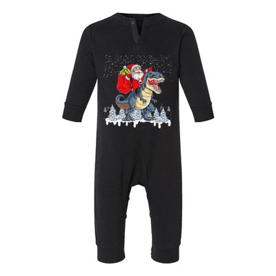 Santa Riding A Dinosaur Funny Christmas Cute Xmas Trex Infant Fleece One Piece