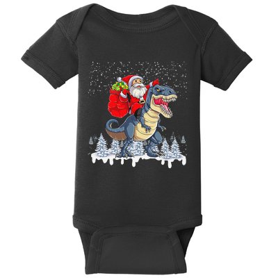 Santa Riding A Dinosaur Funny Christmas Cute Xmas Trex Baby Bodysuit