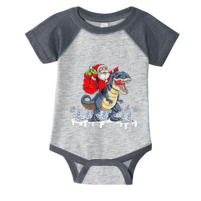 Santa Riding A Dinosaur Funny Christmas Cute Xmas Trex Infant Baby Jersey Bodysuit