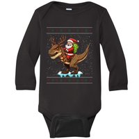 Santa Riding A Dinosaur Funny Christmas Cute Xmas Trex Baby Long Sleeve Bodysuit