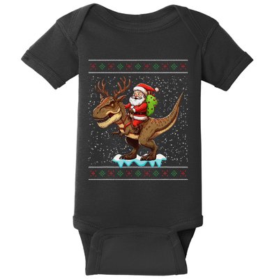 Santa Riding A Dinosaur Funny Christmas Cute Xmas Trex Baby Bodysuit