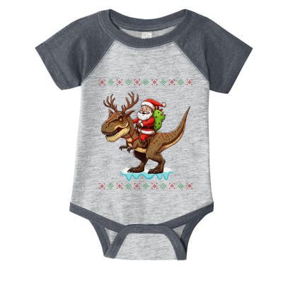 Santa Riding A Dinosaur Funny Christmas Cute Xmas Trex Infant Baby Jersey Bodysuit