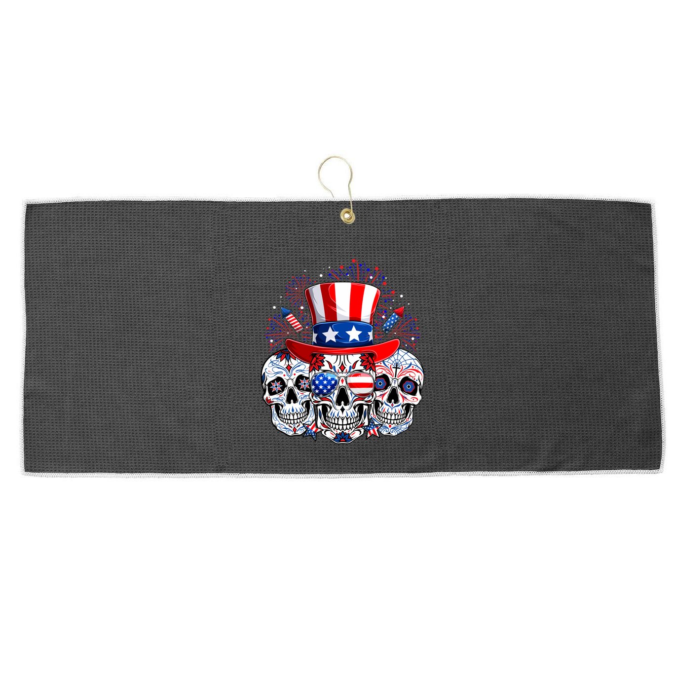 Skull Retro American Flag 4th Of July Funny Halloween Dad Gift Large Microfiber Waffle Golf Towel