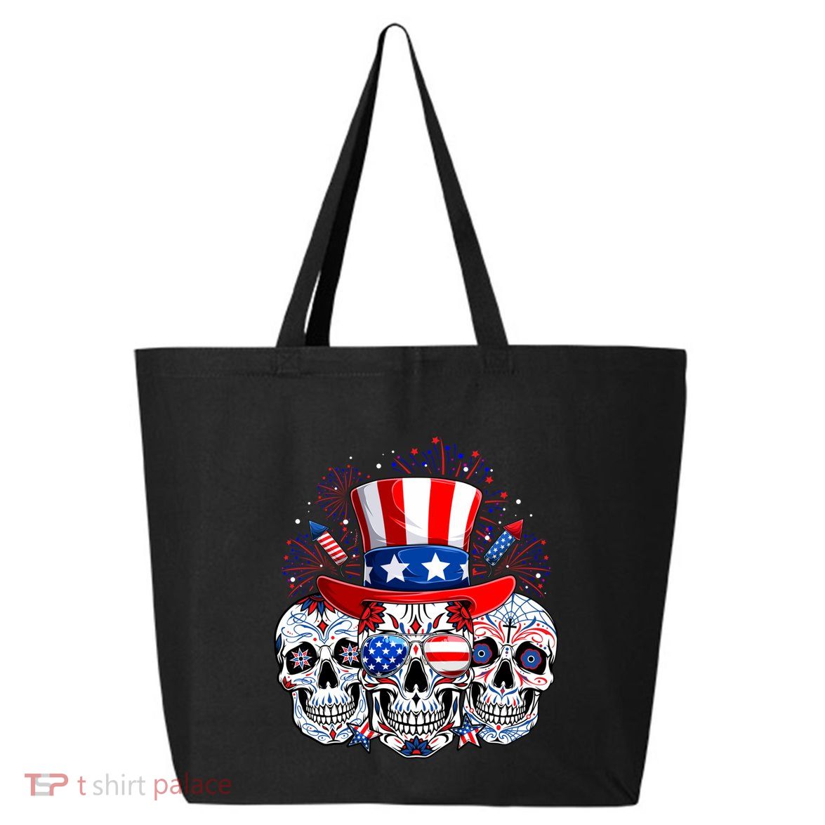Skull Retro American Flag 4th Of July Funny Halloween Dad Gift 25L Jumbo Tote