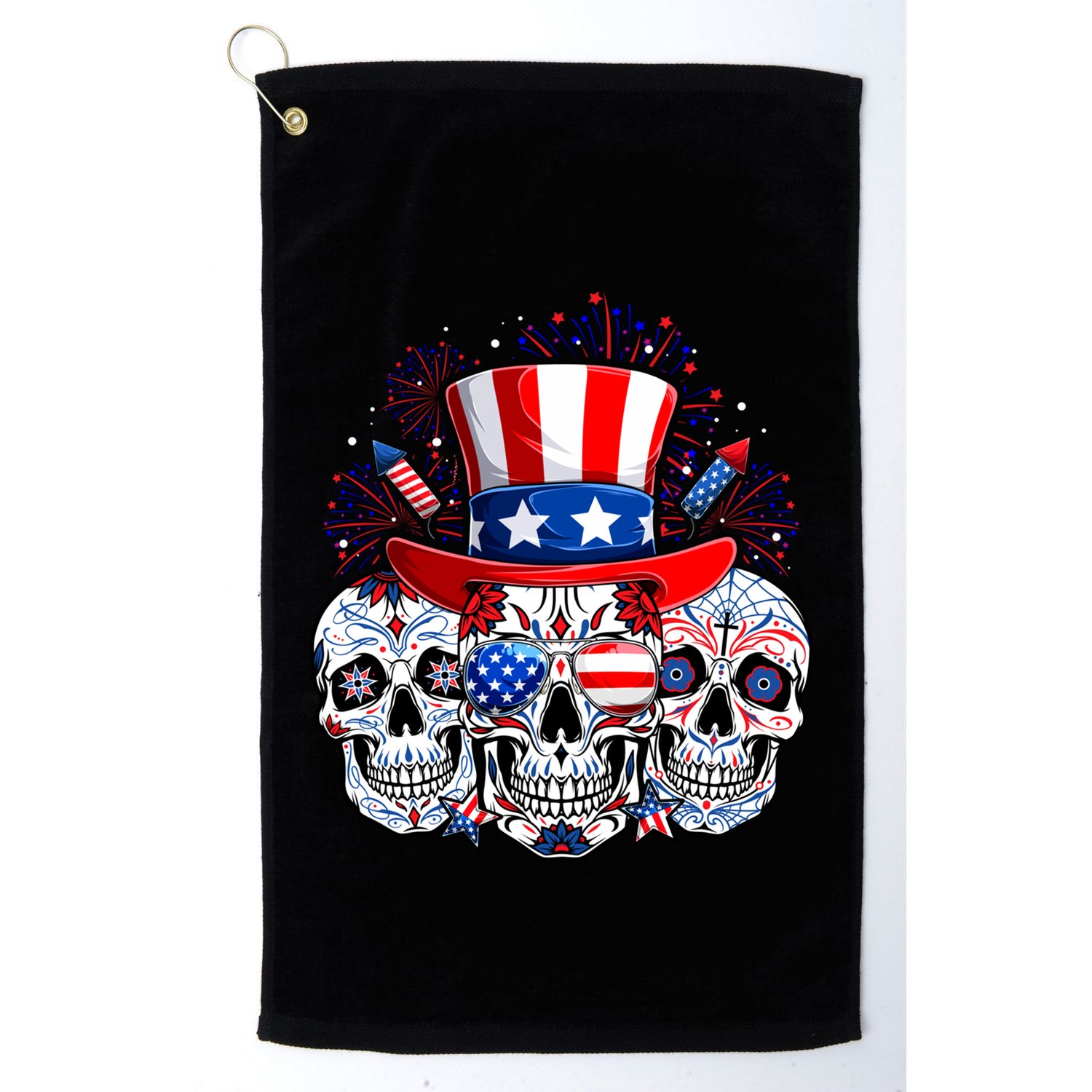 Skull Retro American Flag 4th Of July Funny Halloween Dad Gift Golf Towel