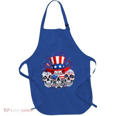 Skull Retro American Flag 4th Of July Funny Halloween Dad Gift Apron