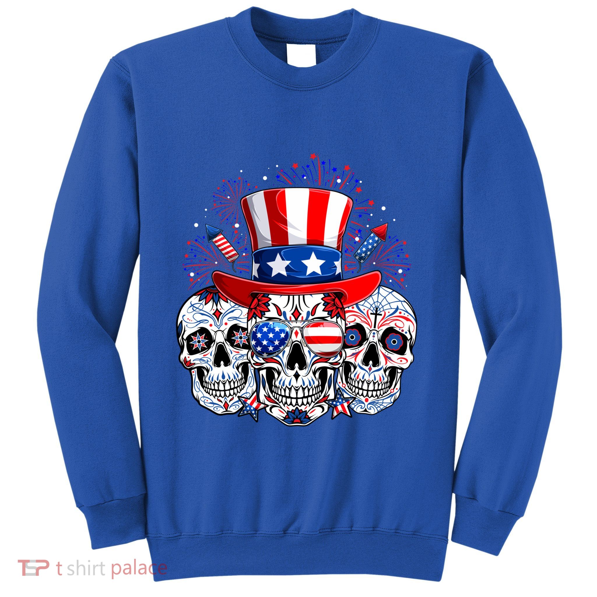 Skull Retro American Flag 4th Of July Funny Halloween Dad Gift Sweatshirt
