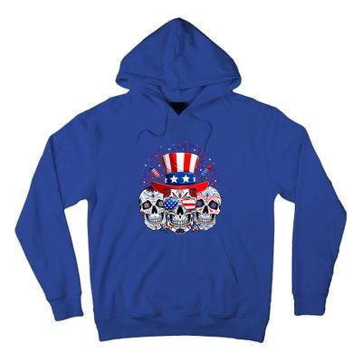 Skull Retro American Flag 4th Of July Funny Halloween Dad Gift Tall Hoodie