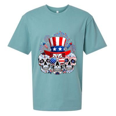 Skull Retro American Flag 4th Of July Funny Halloween Dad Gift Sueded Cloud Jersey T-Shirt