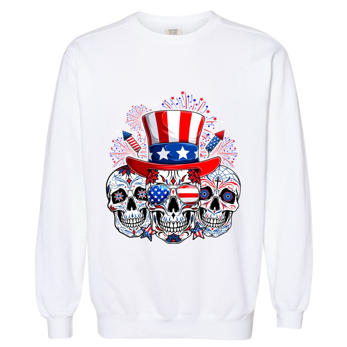 Skull Retro American Flag 4th Of July Funny Halloween Dad Gift Garment-Dyed Sweatshirt