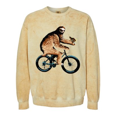 Sloth Riding A Bicycle Eating Pizza  Fatbike Colorblast Crewneck Sweatshirt