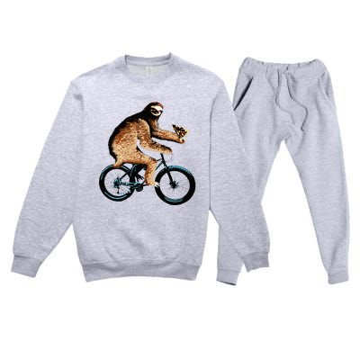 Sloth Riding A Bicycle Eating Pizza  Fatbike Premium Crewneck Sweatsuit Set