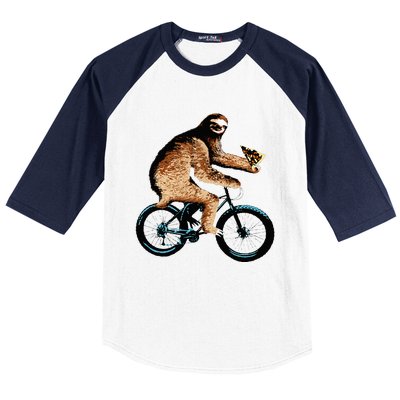 Sloth Riding A Bicycle Eating Pizza  Fatbike Baseball Sleeve Shirt