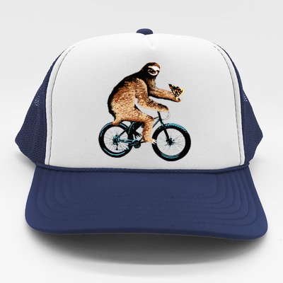 Sloth Riding A Bicycle Eating Pizza  Fatbike Trucker Hat