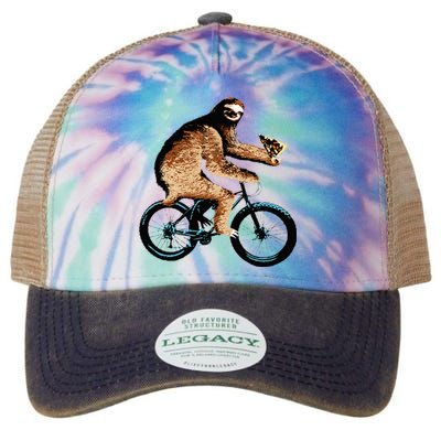 Sloth Riding A Bicycle Eating Pizza  Fatbike Legacy Tie Dye Trucker Hat