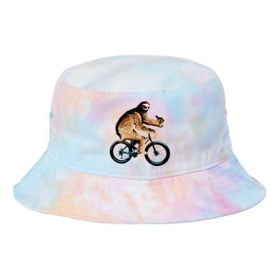 Sloth Riding A Bicycle Eating Pizza  Fatbike Tie Dye Newport Bucket Hat