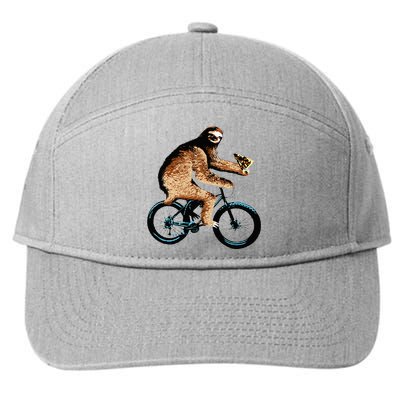 Sloth Riding A Bicycle Eating Pizza  Fatbike 7-Panel Snapback Hat