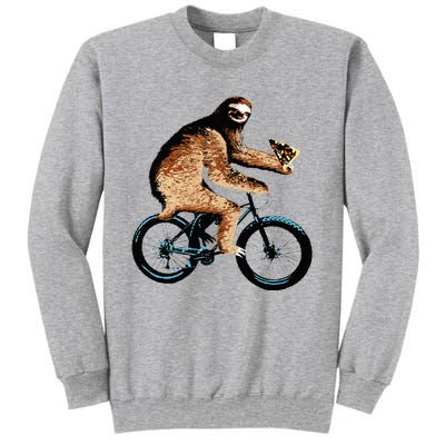 Sloth Riding A Bicycle Eating Pizza  Fatbike Tall Sweatshirt