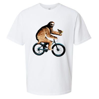 Sloth Riding A Bicycle Eating Pizza  Fatbike Sueded Cloud Jersey T-Shirt