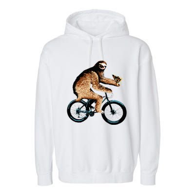 Sloth Riding A Bicycle Eating Pizza  Fatbike Garment-Dyed Fleece Hoodie